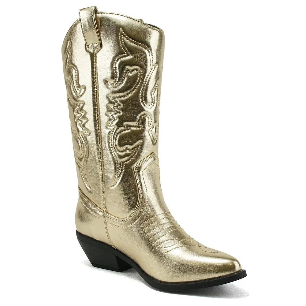 Soda Women Cowgirl Cowboy Western Stitched Boots Pointy Toe Knee High RENO gold - Picture 1 of 4